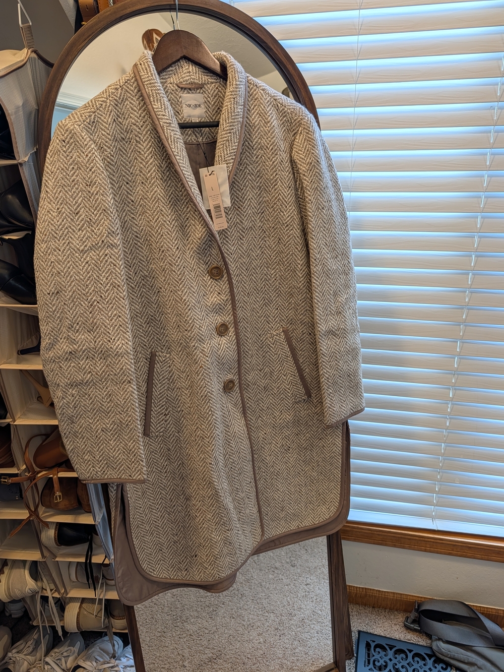 NIC+ZOE Cream Herringbone Coatigan with Shawl Collar - Picture 3 of 9